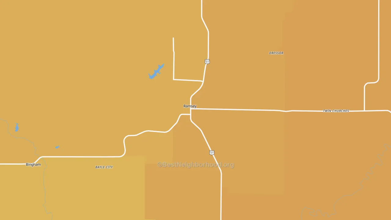 Map of the best neighborhoods in the 62080 area, with better matches in green and worse matches in red