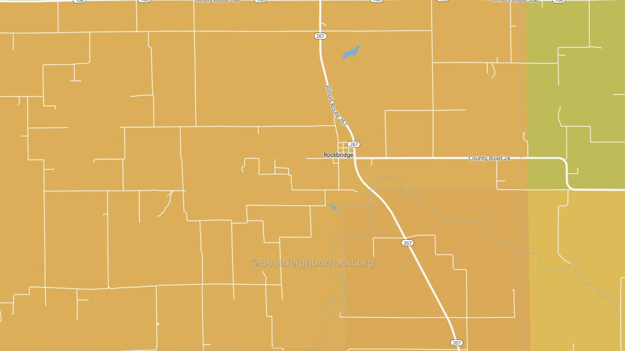 Map of the best neighborhoods in the 62081 area, with better matches in green and worse matches in red