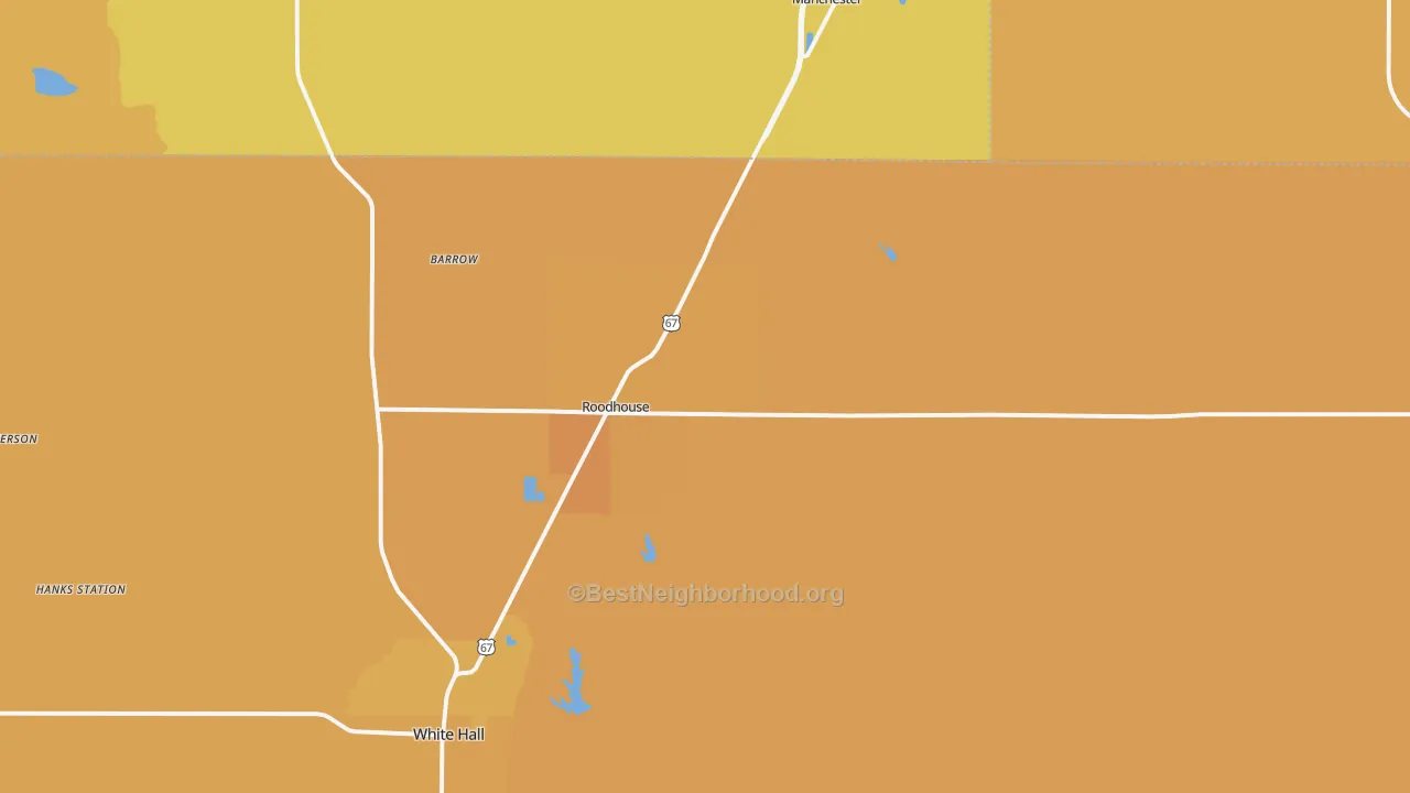 Map of the best neighborhoods in the 62082 area, with better matches in green and worse matches in red