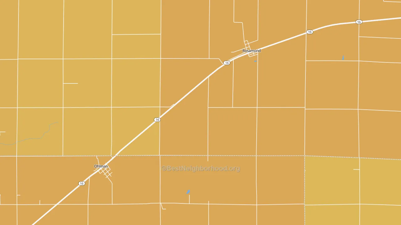 Map of the best neighborhoods in the 62083 area, with better matches in green and worse matches in red