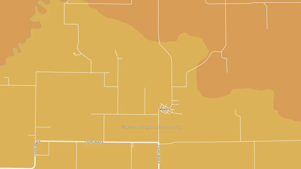 Map of the best neighborhoods in the 62098 area, with better matches in green and worse matches in red