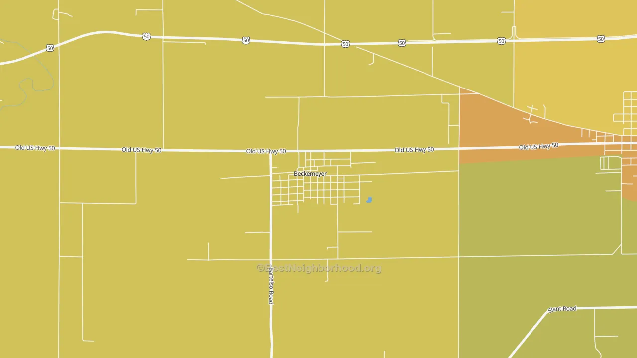 Map of the best neighborhoods in the 62219 area, with better matches in green and worse matches in red