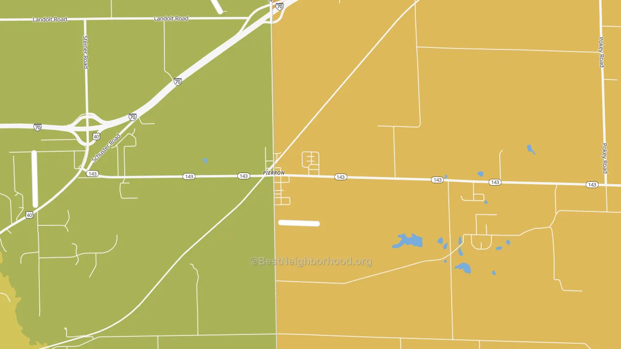 Map of the best neighborhoods in the 62273 area, with better matches in green and worse matches in red