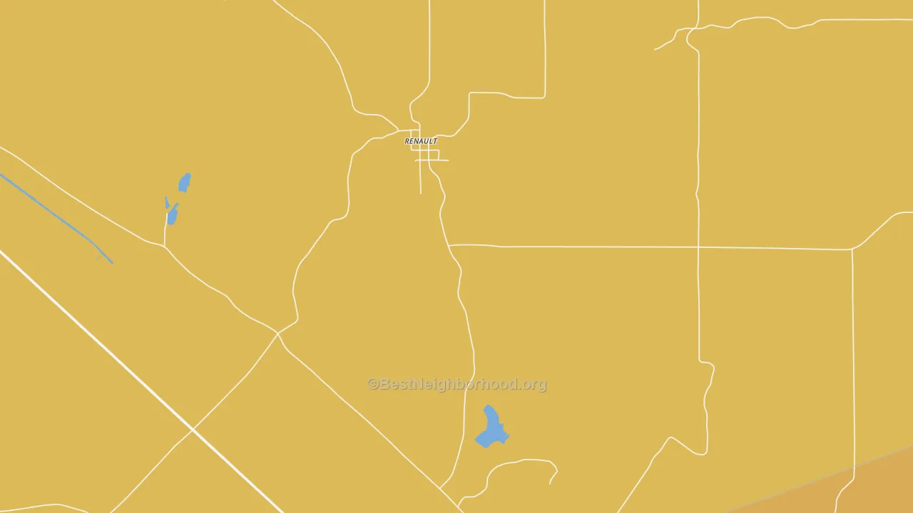 Map of the best neighborhoods in the 62279 area, with better matches in green and worse matches in red