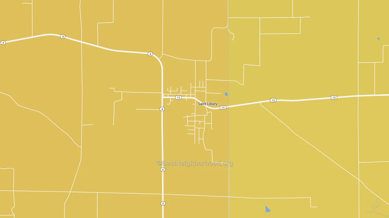 Map of the best neighborhoods in the 62282 area, with better matches in green and worse matches in red