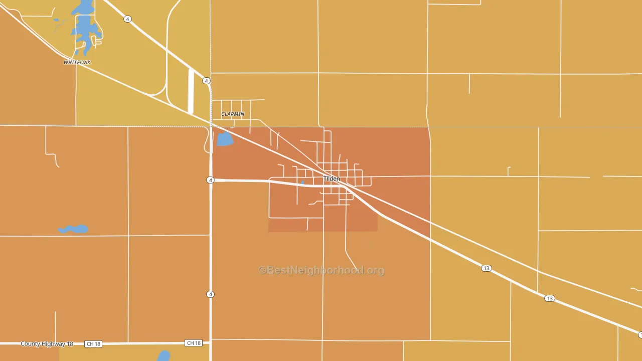 Map of the best neighborhoods in the 62292 area, with better matches in green and worse matches in red
