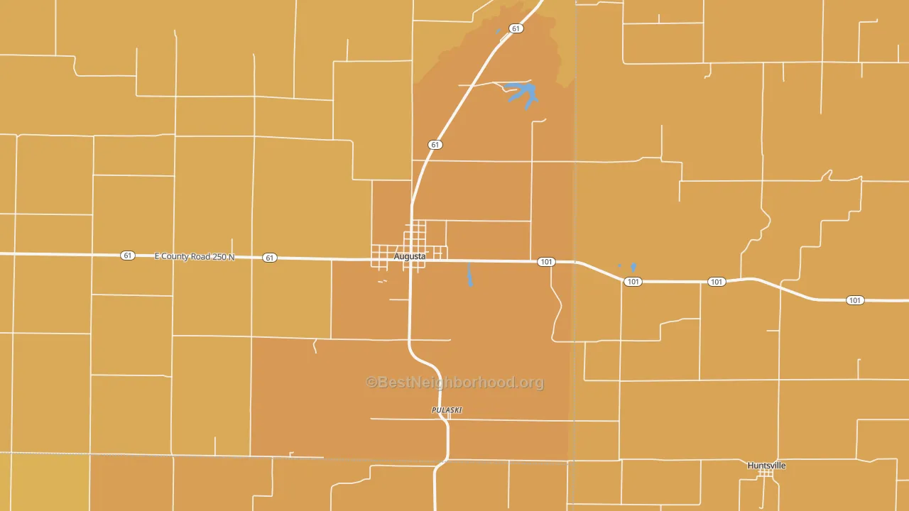 Map of the best neighborhoods in the 62311 area, with better matches in green and worse matches in red