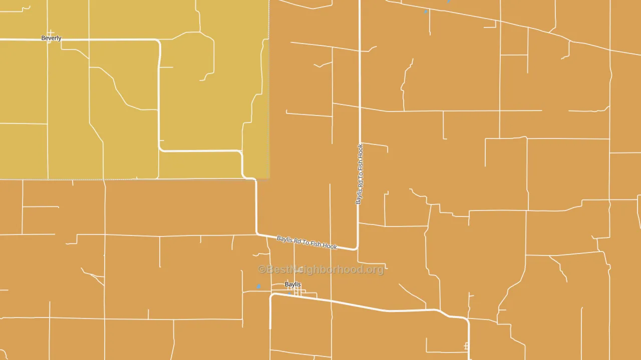 Map of the best neighborhoods in the 62314 area, with better matches in green and worse matches in red