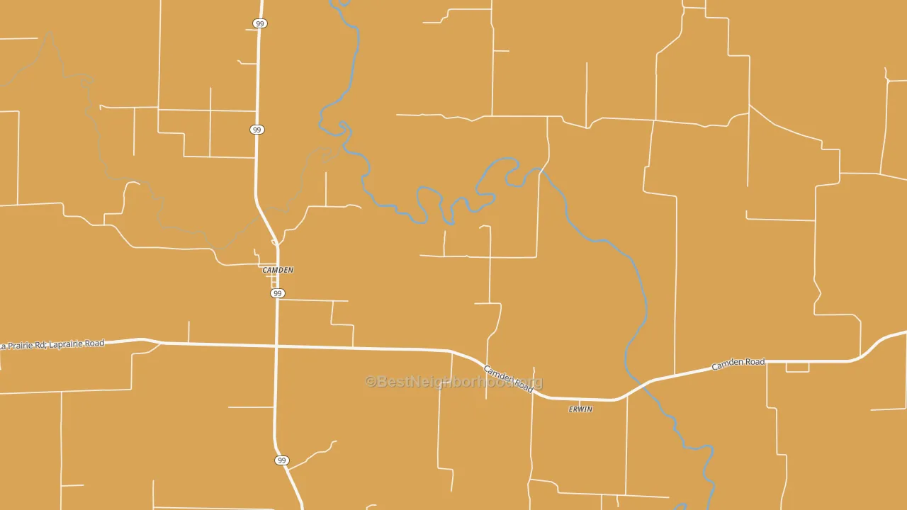 Map of the best neighborhoods in the 62319 area, with better matches in green and worse matches in red