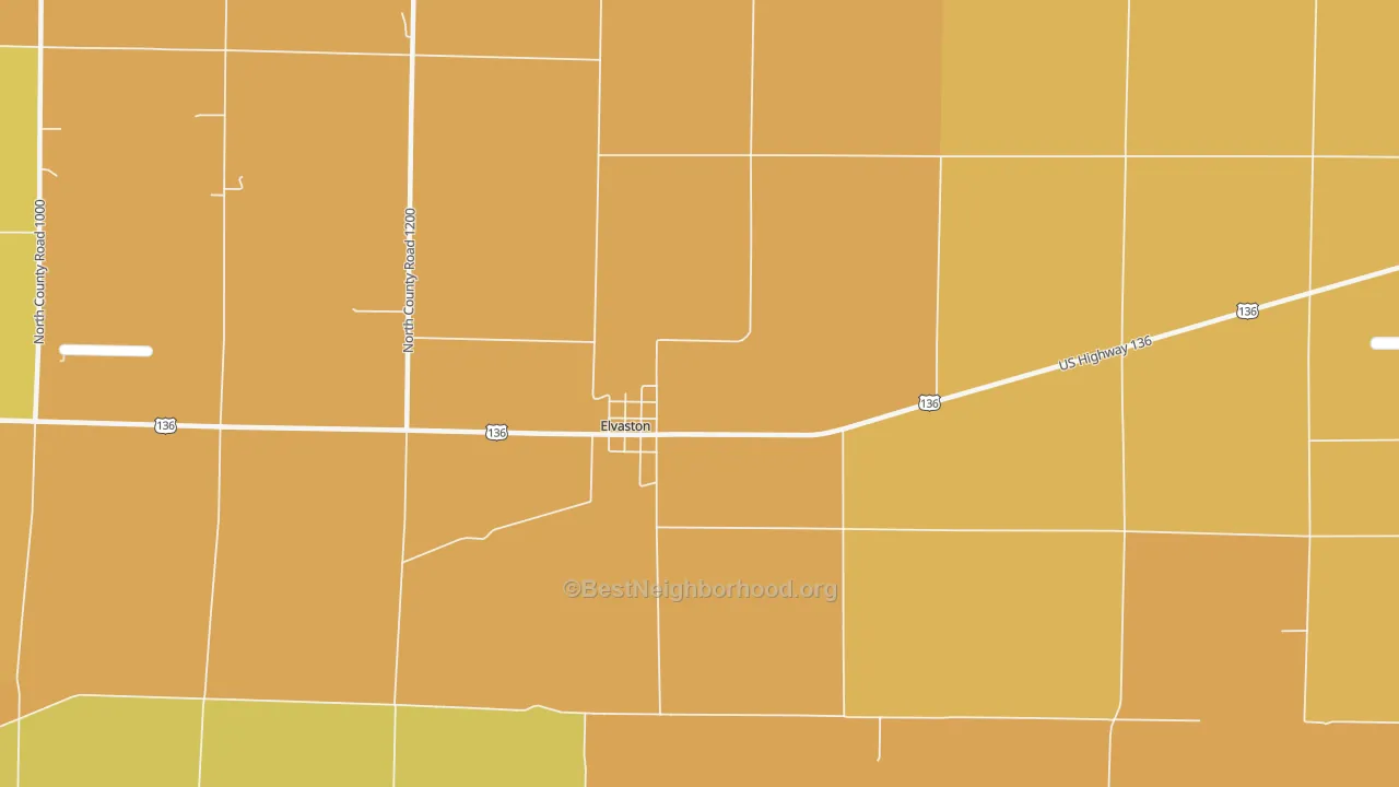Map of the best neighborhoods in the 62334 area, with better matches in green and worse matches in red