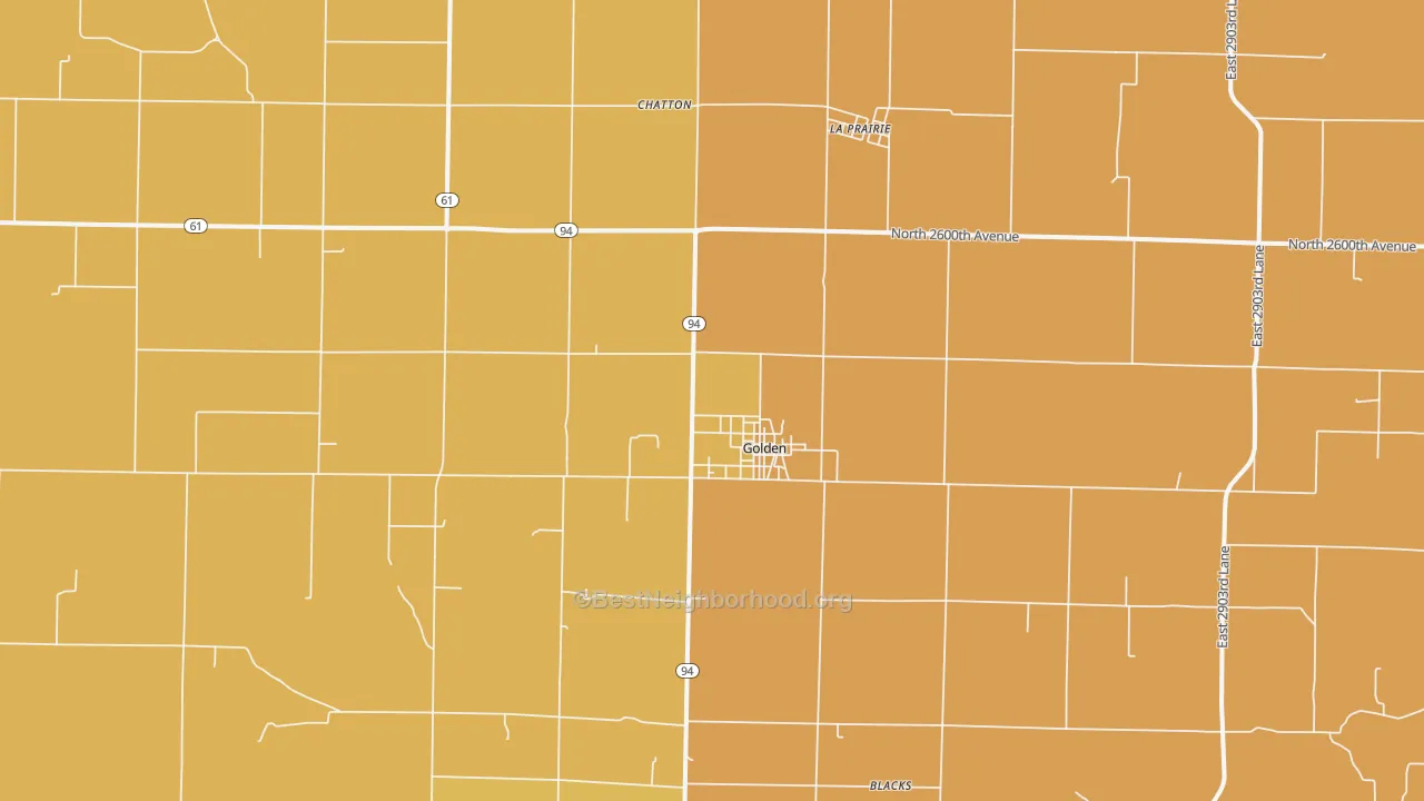 Map of the best neighborhoods in the 62339 area, with better matches in green and worse matches in red