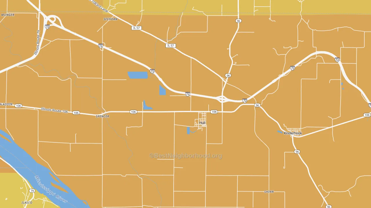 Map of the best neighborhoods in the 62343 area, with better matches in green and worse matches in red