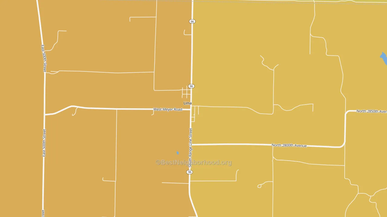 Map of the best neighborhoods in the 62348 area, with better matches in green and worse matches in red