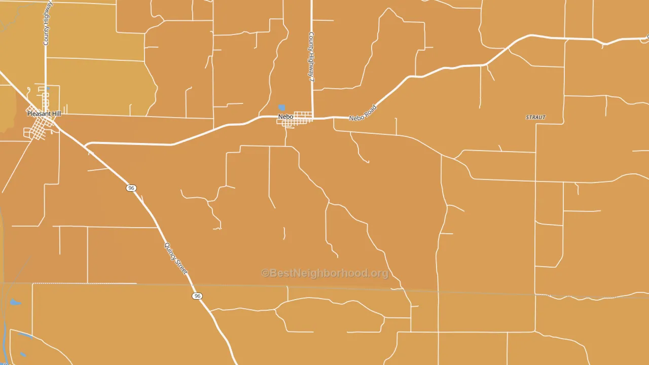 Map of the best neighborhoods in the 62355 area, with better matches in green and worse matches in red