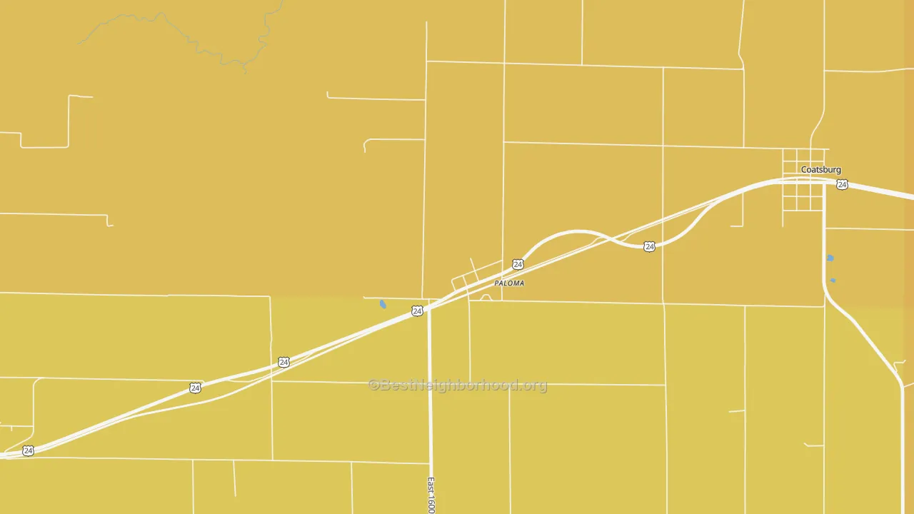 Map of the best neighborhoods in the 62359 area, with better matches in green and worse matches in red