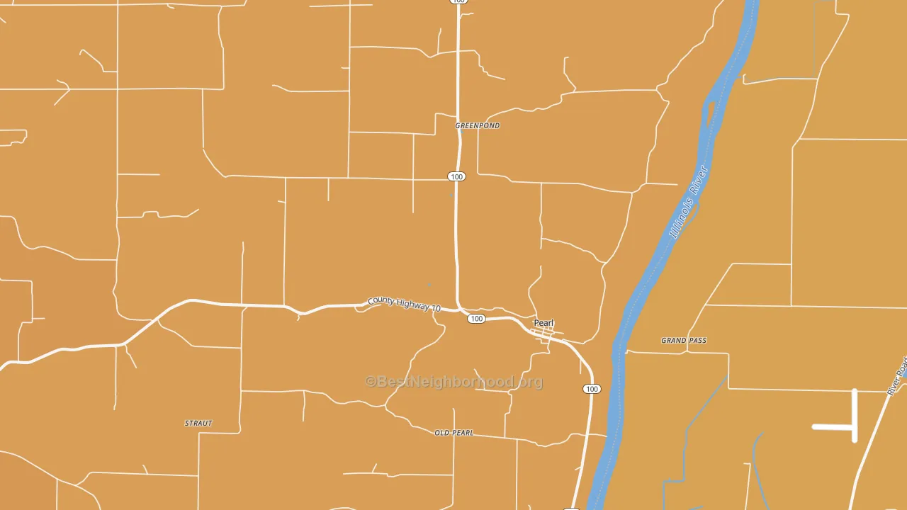 Map of the best neighborhoods in the 62361 area, with better matches in green and worse matches in red