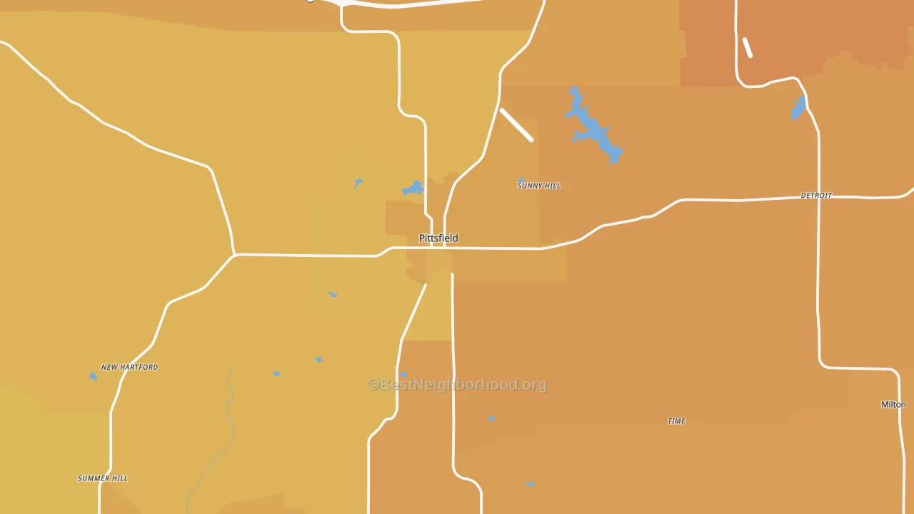 Map of the best neighborhoods in the 62363 area, with better matches in green and worse matches in red