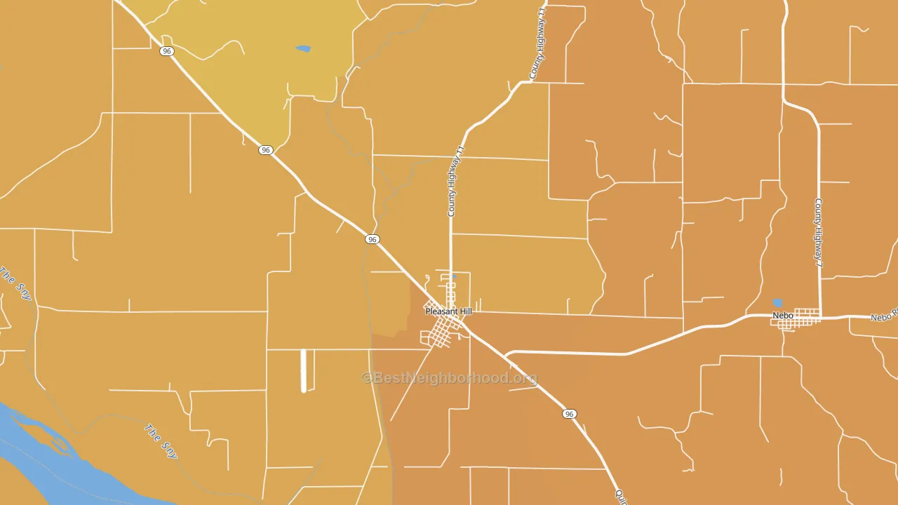 Map of the best neighborhoods in the 62366 area, with better matches in green and worse matches in red