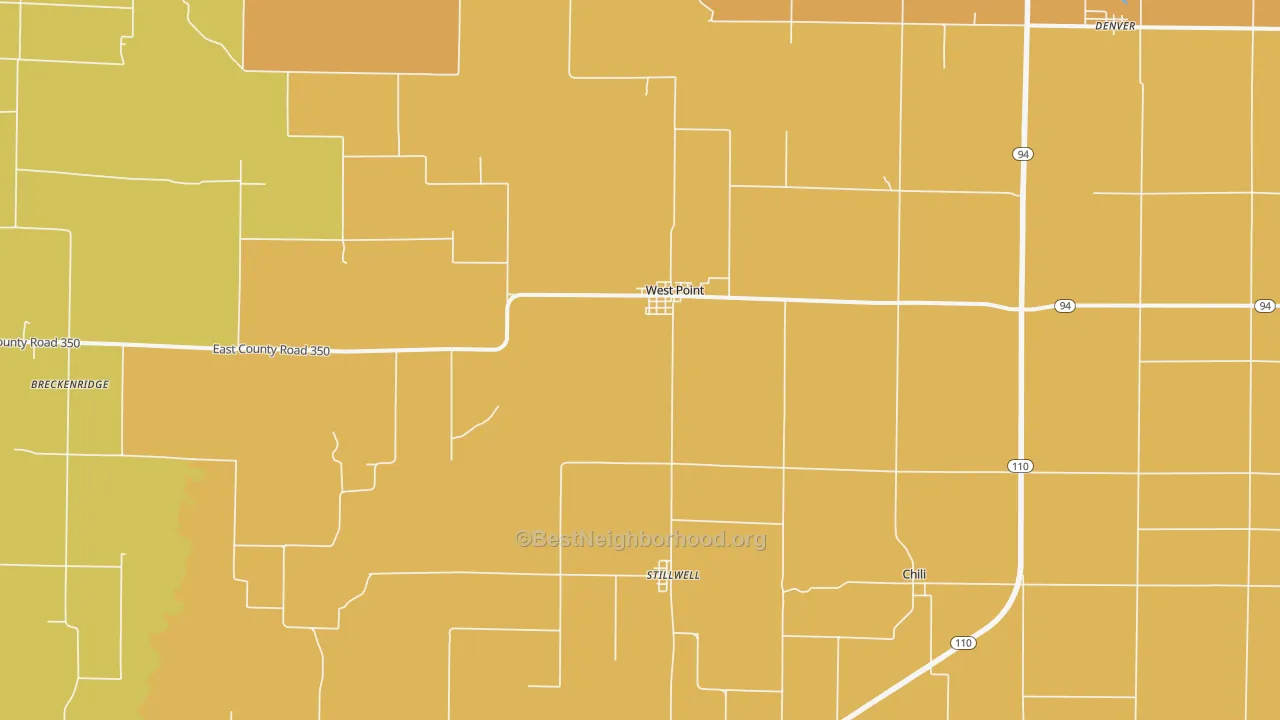 Map of the best neighborhoods in the 62380 area, with better matches in green and worse matches in red