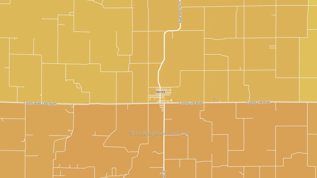 Map of the best neighborhoods in the 62431 area, with better matches in green and worse matches in red