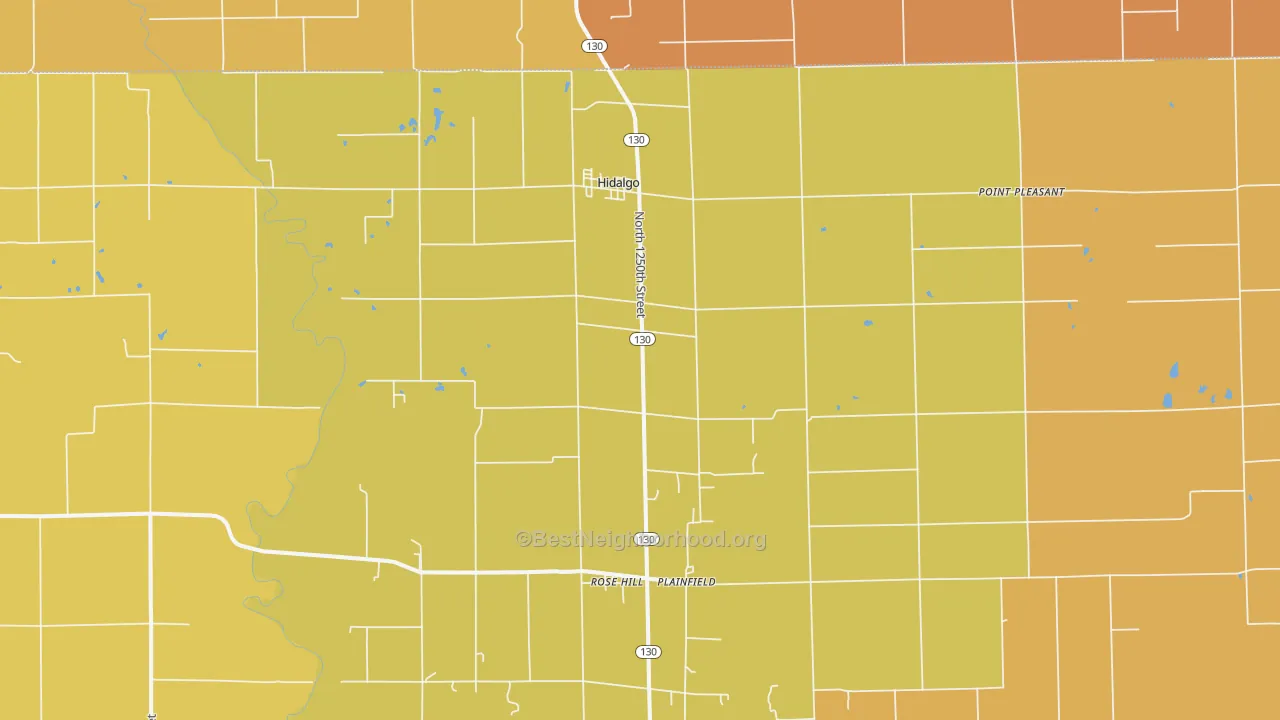 Map of the best neighborhoods in the 62432 area, with better matches in green and worse matches in red
