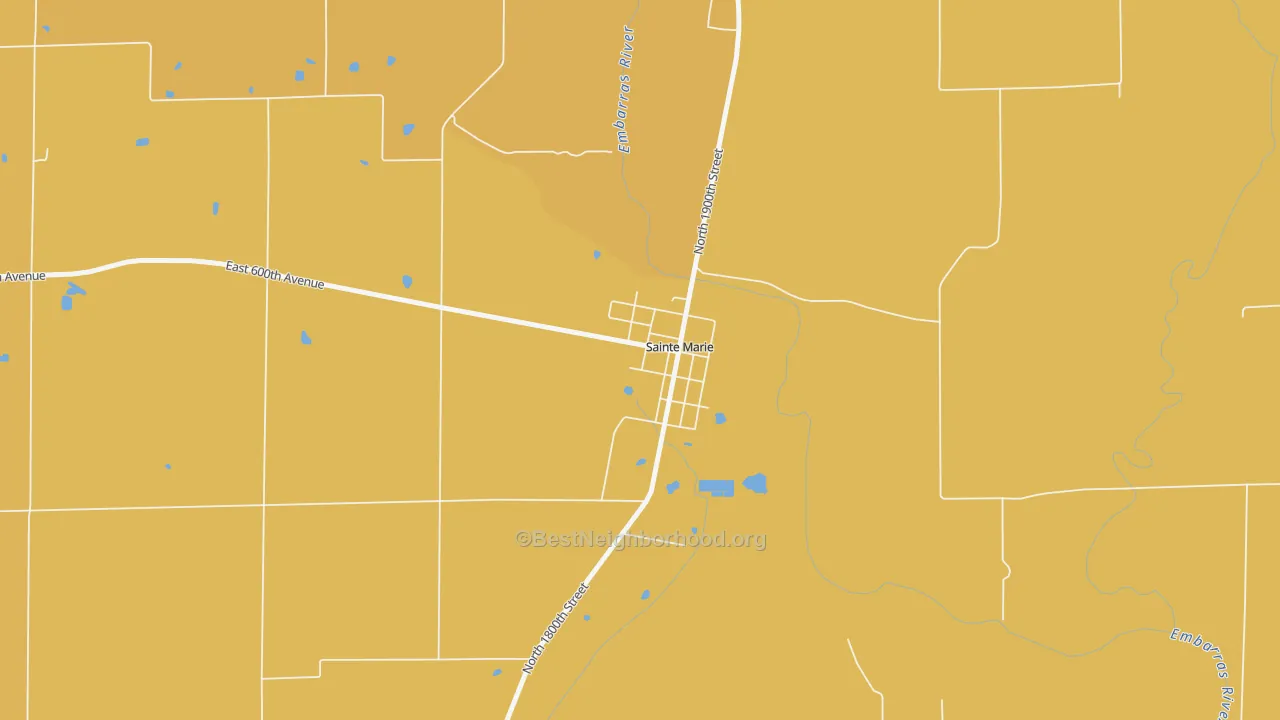 Map of the best neighborhoods in the 62459 area, with better matches in green and worse matches in red