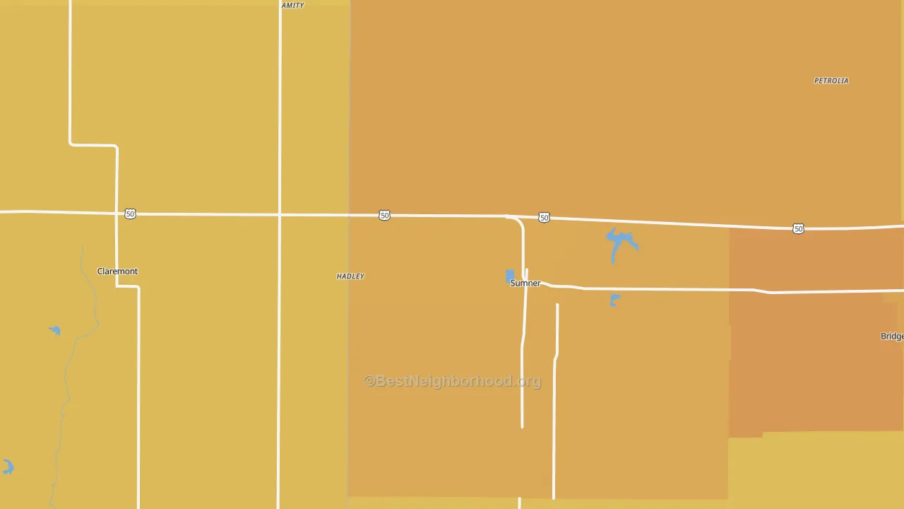 Map of the best neighborhoods in the 62466 area, with better matches in green and worse matches in red