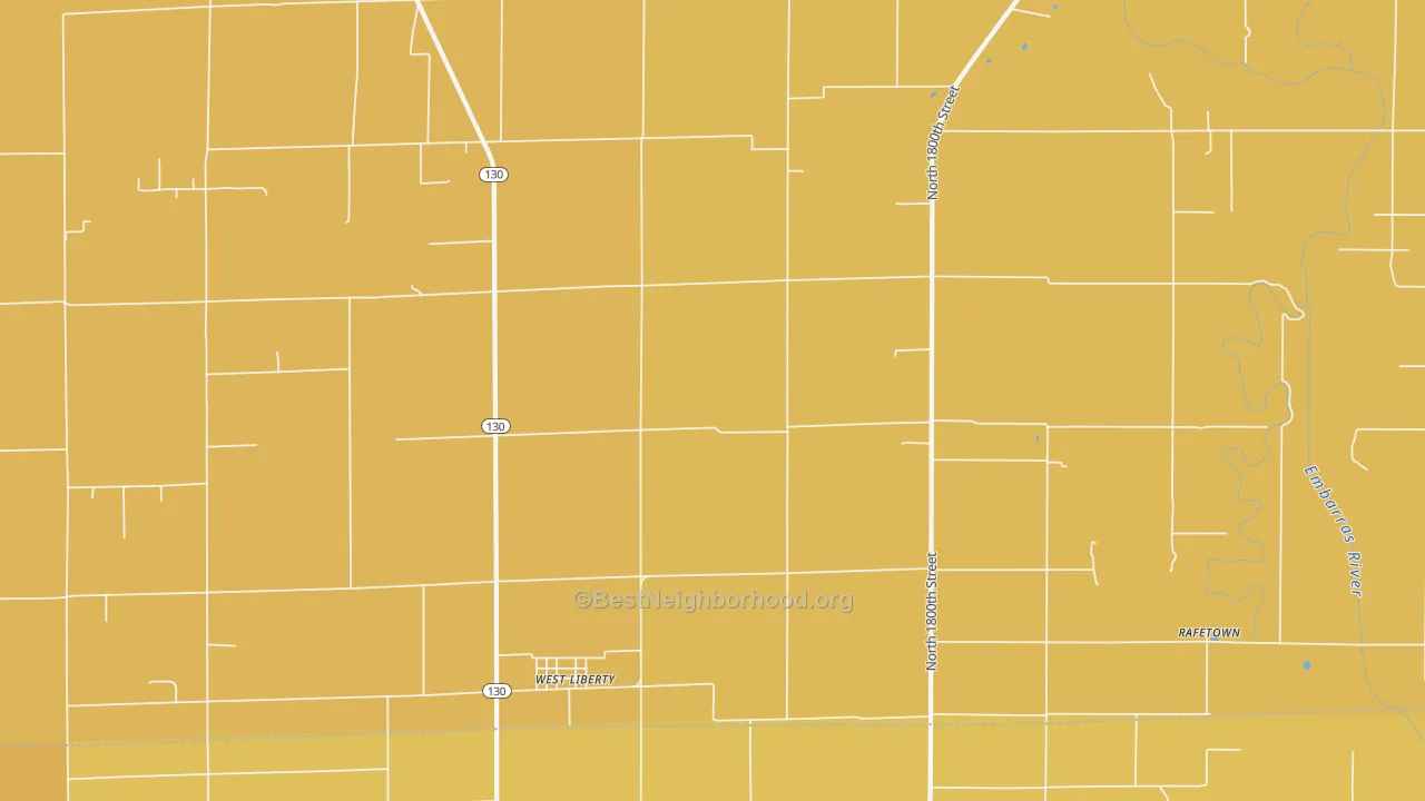 Map of the best neighborhoods in the 62475 area, with better matches in green and worse matches in red