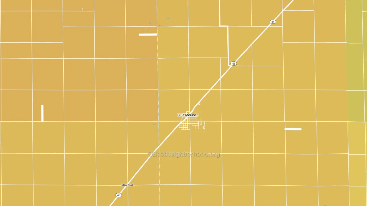 Map of the best neighborhoods in the 62513 area, with better matches in green and worse matches in red