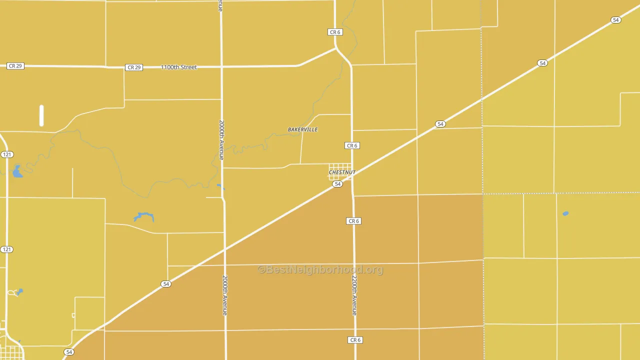 Map of the best neighborhoods in the 62518 area, with better matches in green and worse matches in red