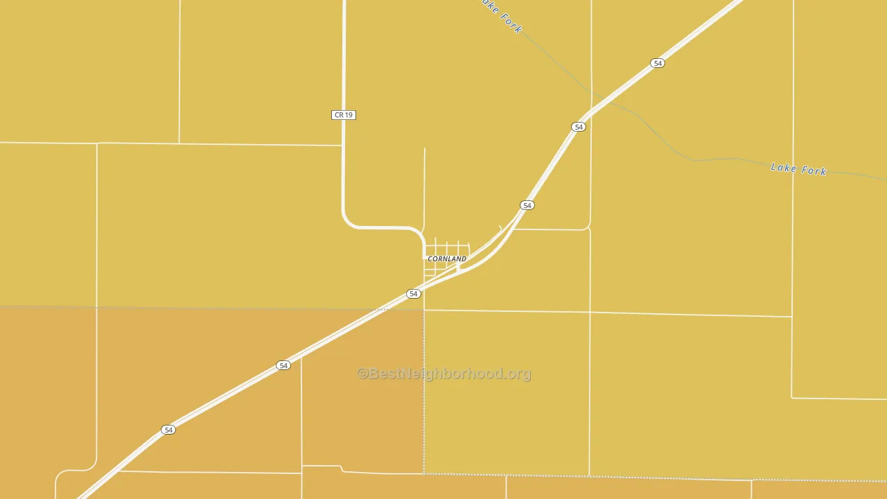 Map of the best neighborhoods in the 62519 area, with better matches in green and worse matches in red