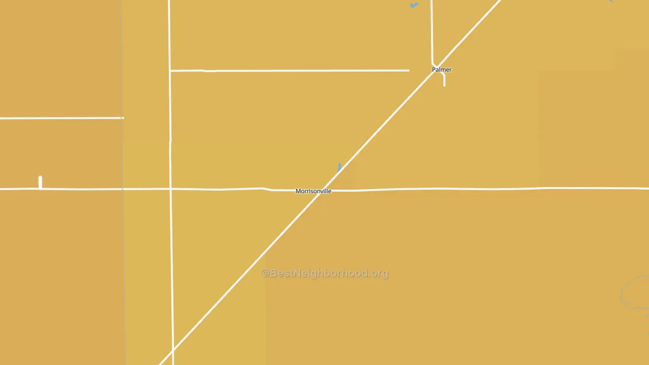 Map of the best neighborhoods in the 62546 area, with better matches in green and worse matches in red