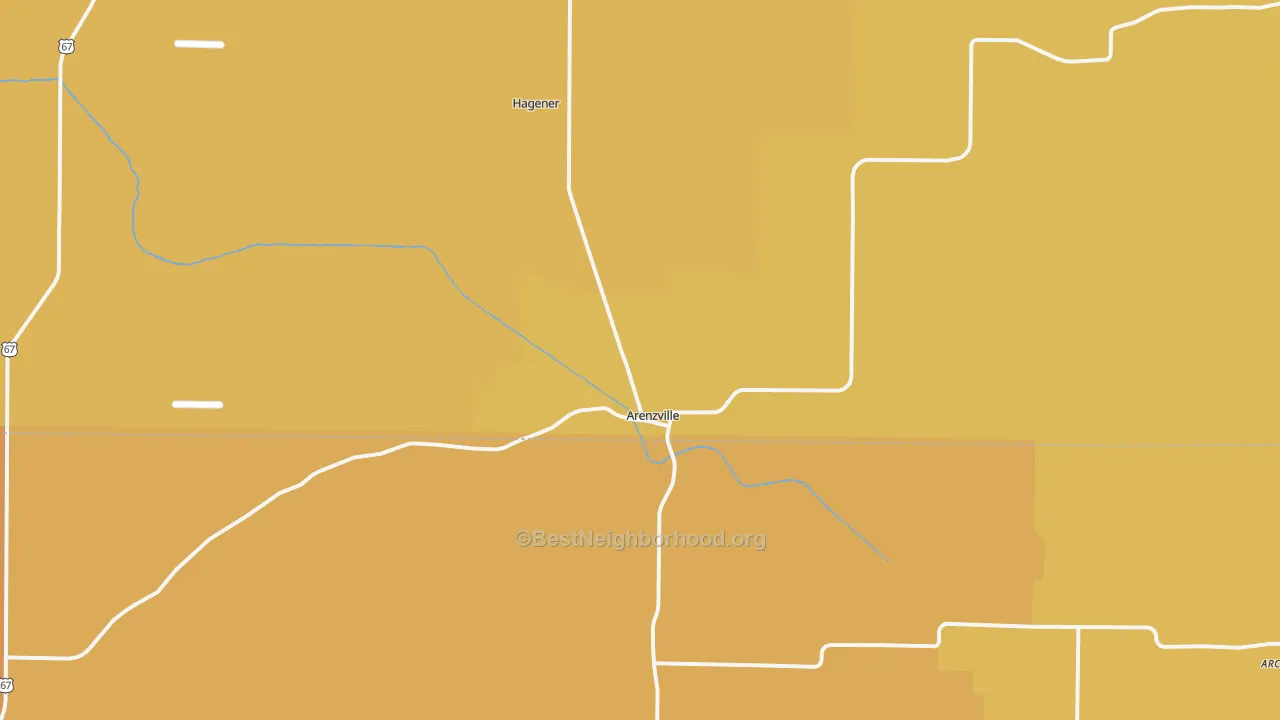 Map of the best neighborhoods in the 62611 area, with better matches in green and worse matches in red