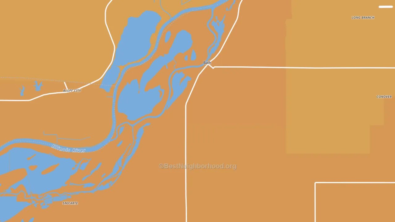 Map of the best neighborhoods in the 62617 area, with better matches in green and worse matches in red