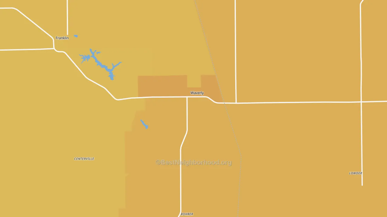 Map of the best neighborhoods in the 62692 area, with better matches in green and worse matches in red