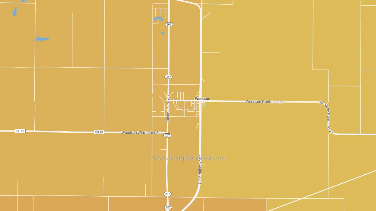 Map of the best neighborhoods in the 62695 area, with better matches in green and worse matches in red