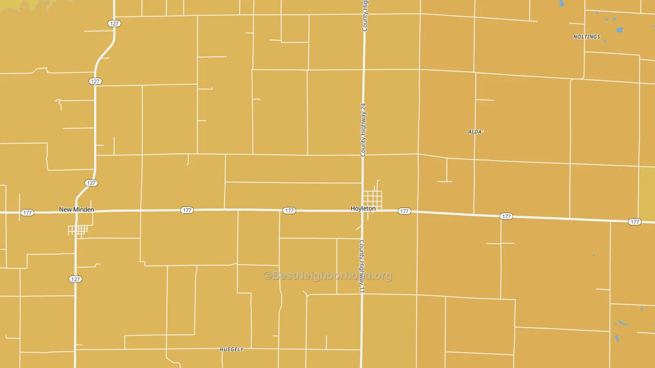 Map of the best neighborhoods in the 62803 area, with better matches in green and worse matches in red