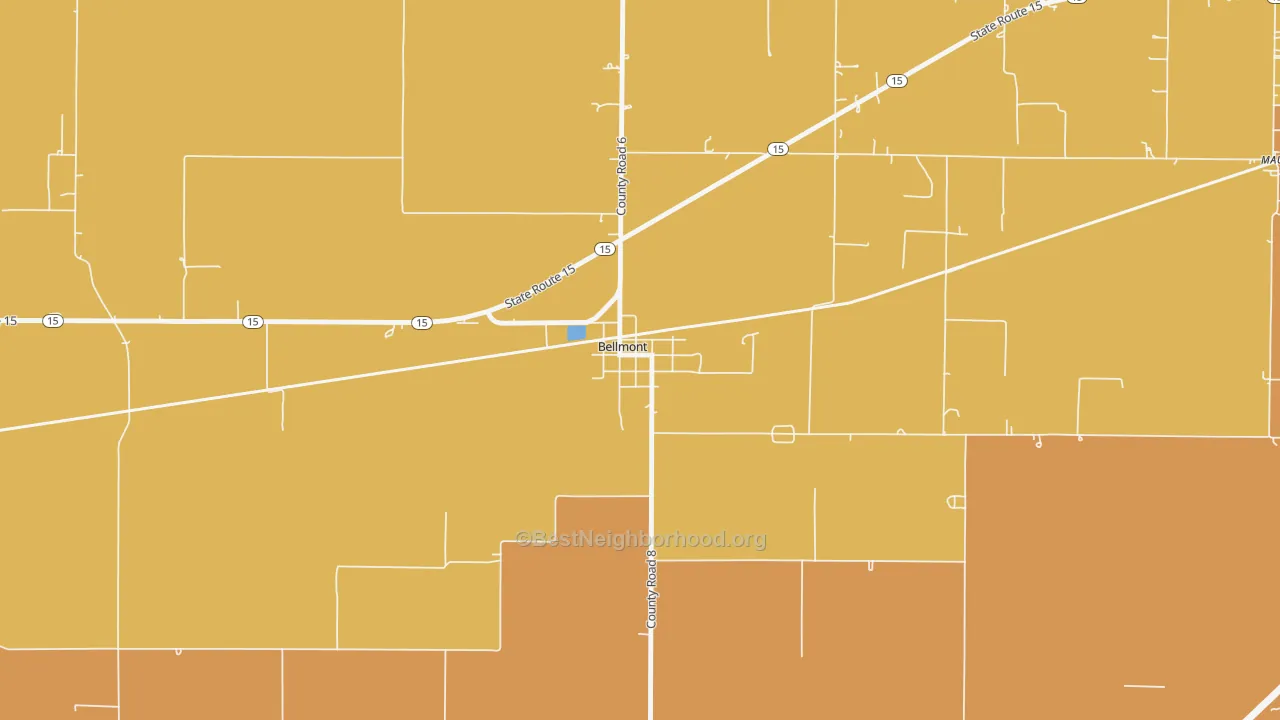 Map of the best neighborhoods in the 62811 area, with better matches in green and worse matches in red