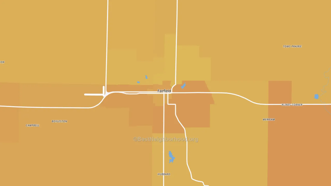 Map of the best neighborhoods in the 62837 area, with better matches in green and worse matches in red
