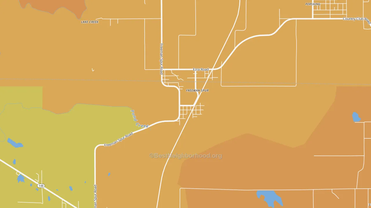 Map of the best neighborhoods in the 62841 area, with better matches in green and worse matches in red