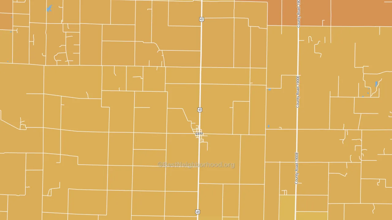 Map of the best neighborhoods in the 62842 area, with better matches in green and worse matches in red