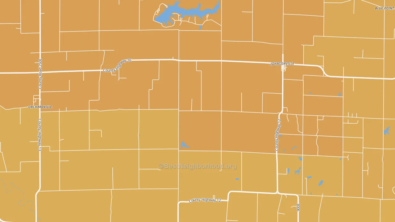 Map of the best neighborhoods in the 62850 area, with better matches in green and worse matches in red
