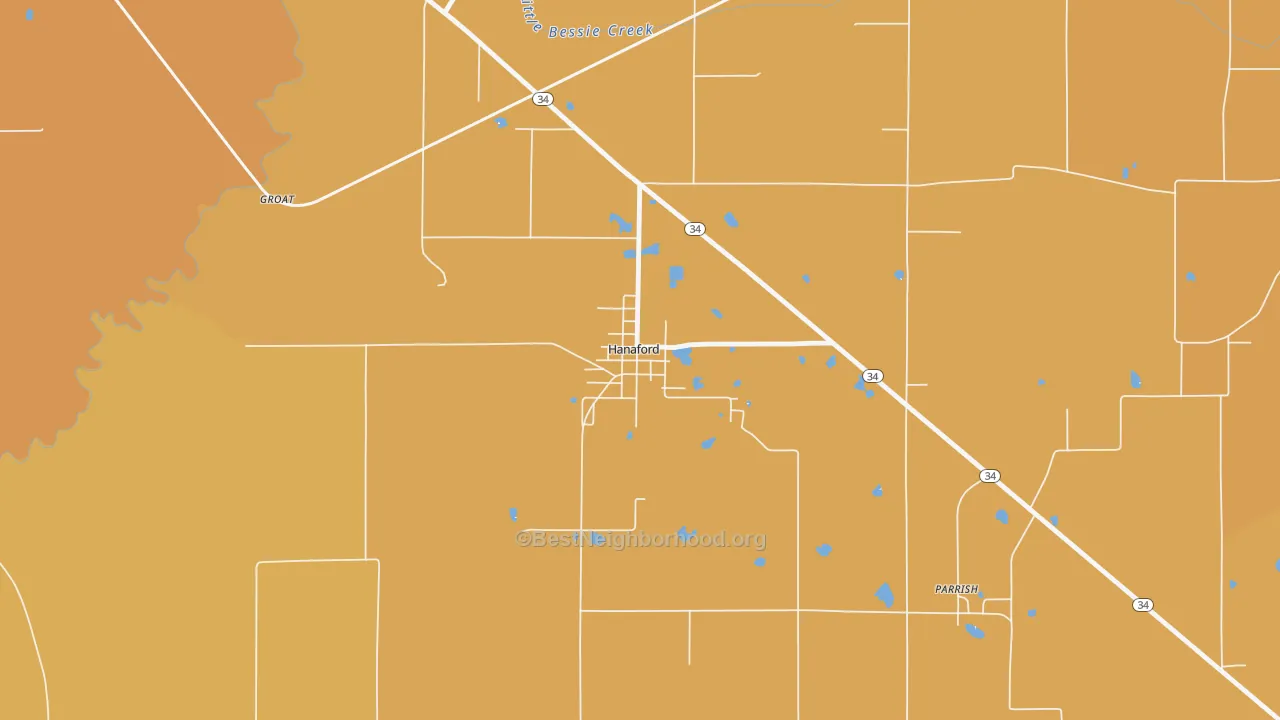 Map of the best neighborhoods in the 62856 area, with better matches in green and worse matches in red