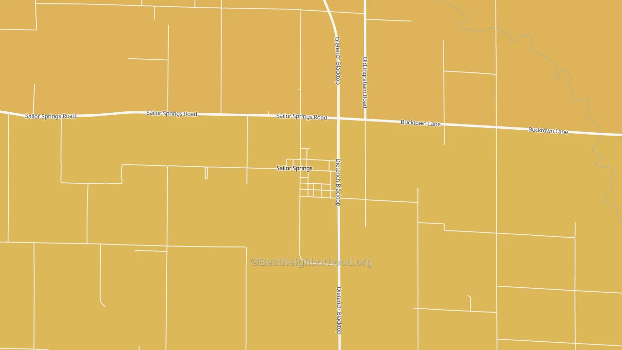 Map of the best neighborhoods in the 62879 area, with better matches in green and worse matches in red