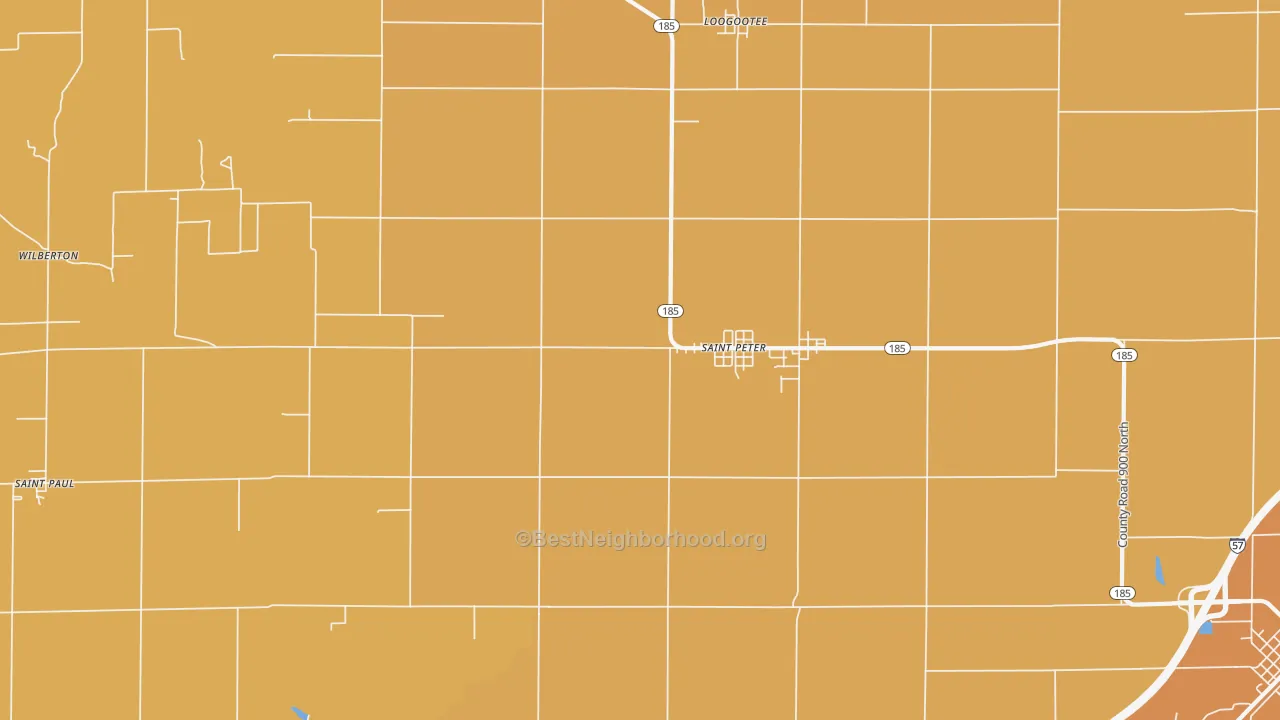 Map of the best neighborhoods in the 62880 area, with better matches in green and worse matches in red