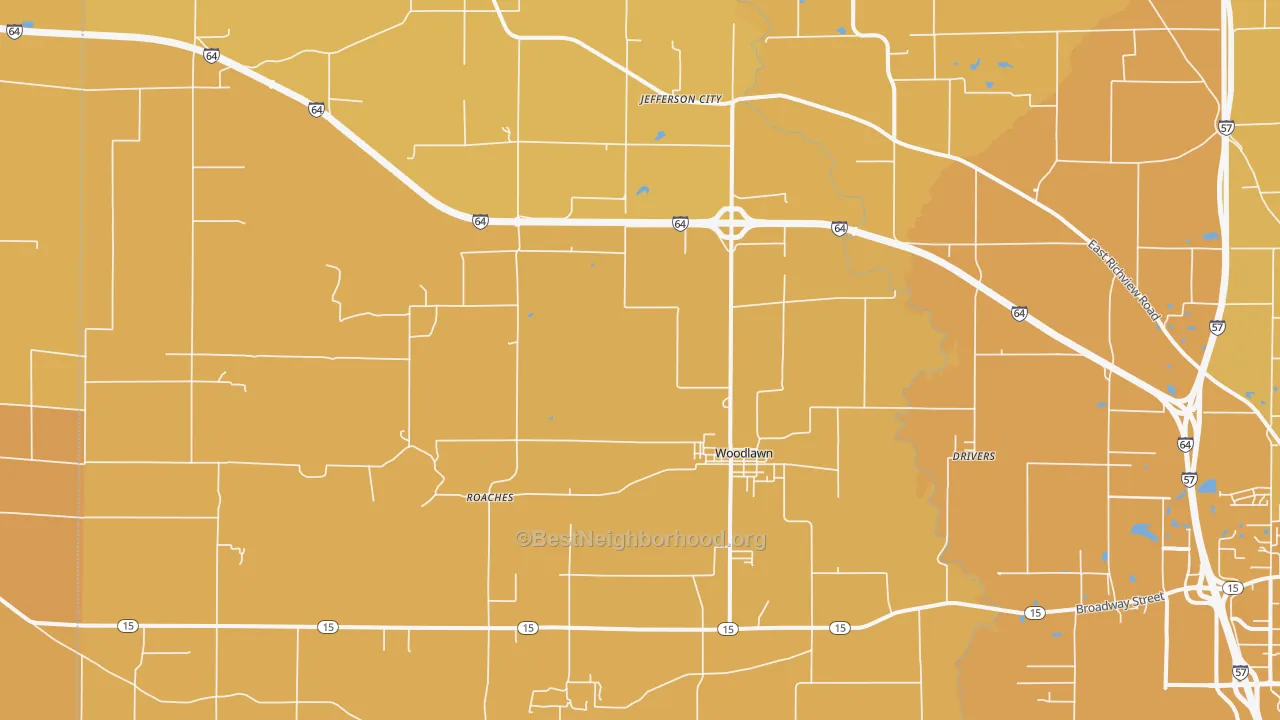 Map of the best neighborhoods in the 62898 area, with better matches in green and worse matches in red
