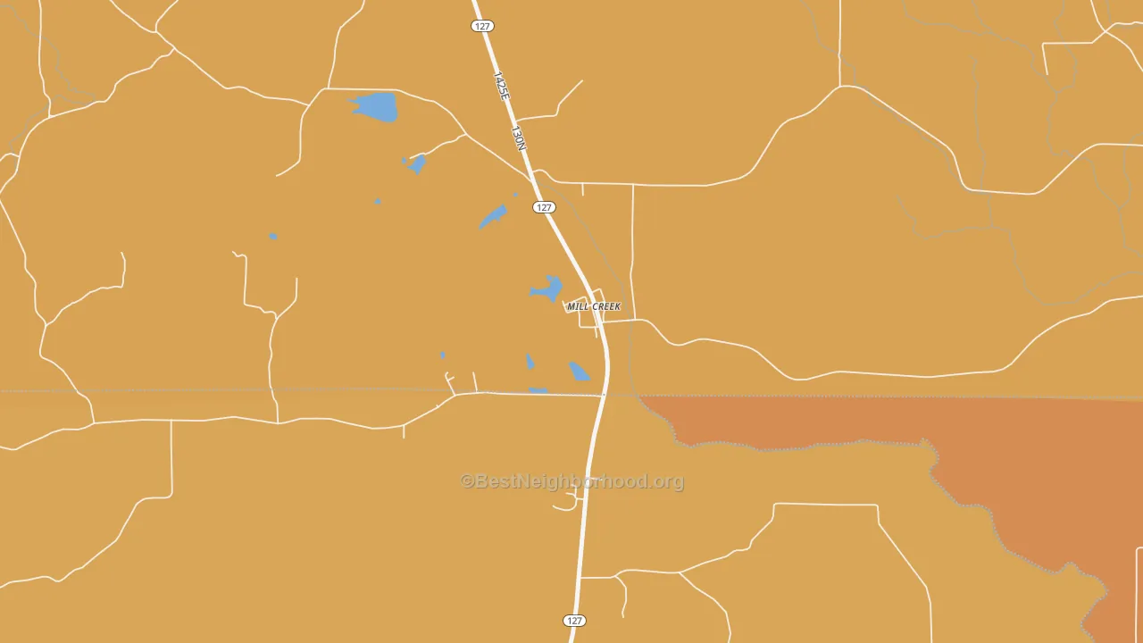 Map of the best neighborhoods in the 62961 area, with better matches in green and worse matches in red