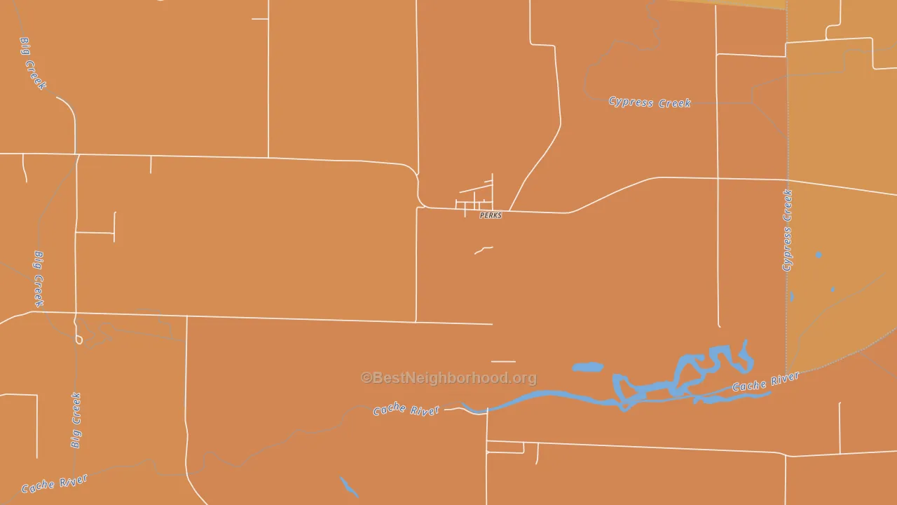 Map of the best neighborhoods in the 62973 area, with better matches in green and worse matches in red