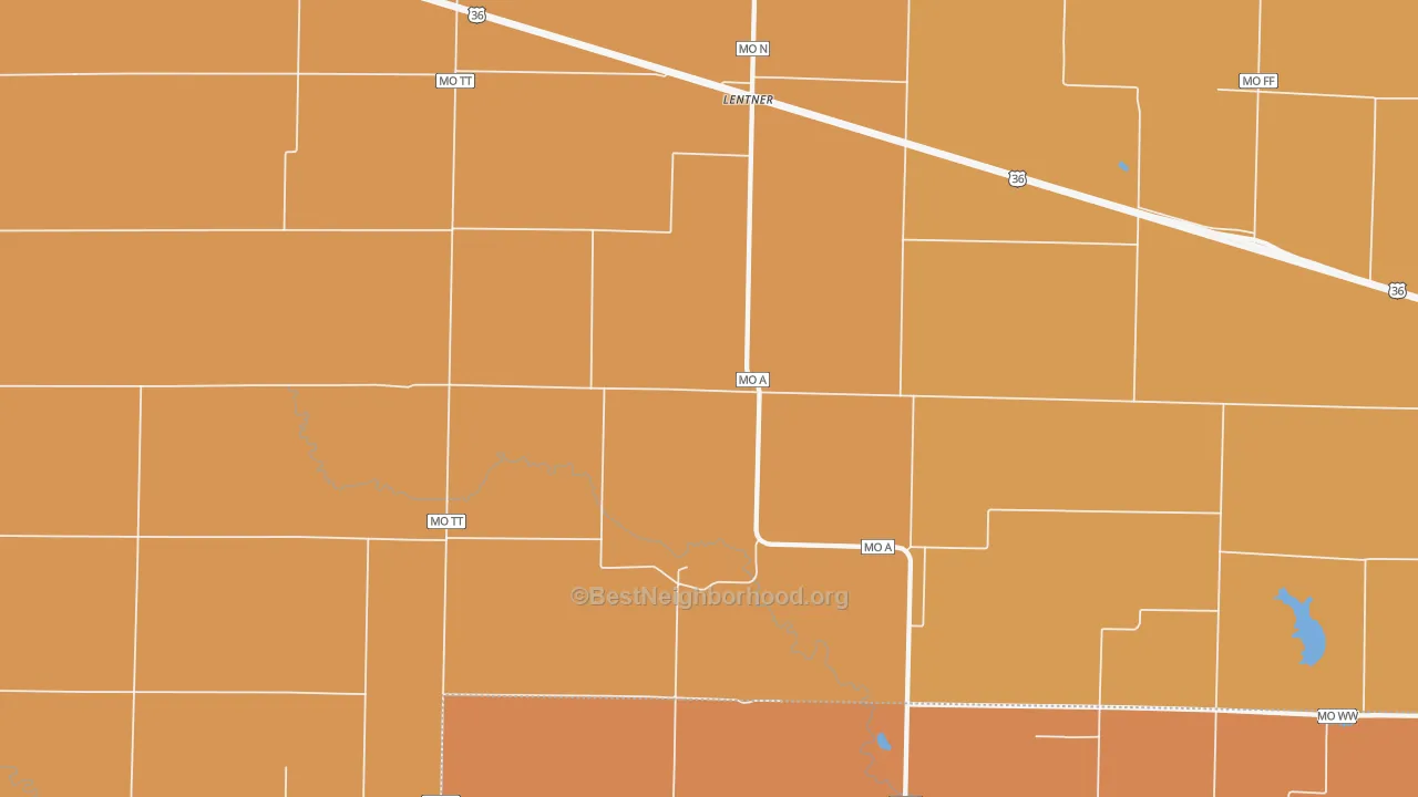 Map of the best neighborhoods in the 63450 area, with better matches in green and worse matches in red