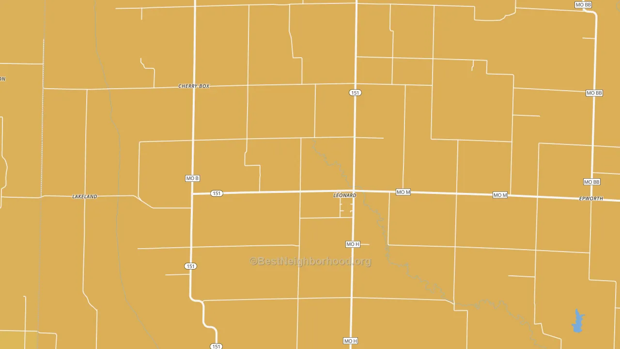 Map of the best neighborhoods in the 63451 area, with better matches in green and worse matches in red